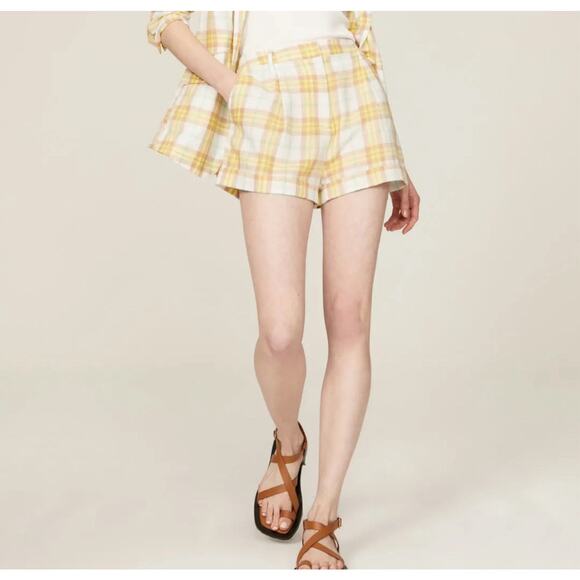 Rag & Bone Yellow Ivy Plaid High-Waisted Retro Cotton Shorts Size 2 - Picture 2 of 8